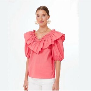 English Factory Punchy Pink Ruffle Collar Mae Blouse NWT Size Medium
